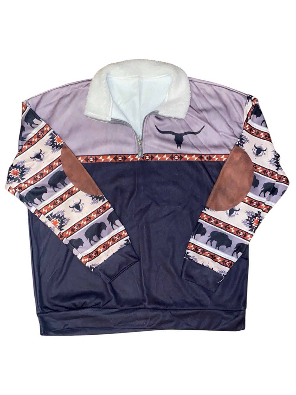 SWEATSHIRT SWEATER Aztec/SW Pullover Quarter Zip Kangaroo Pocket Lavender 2XL